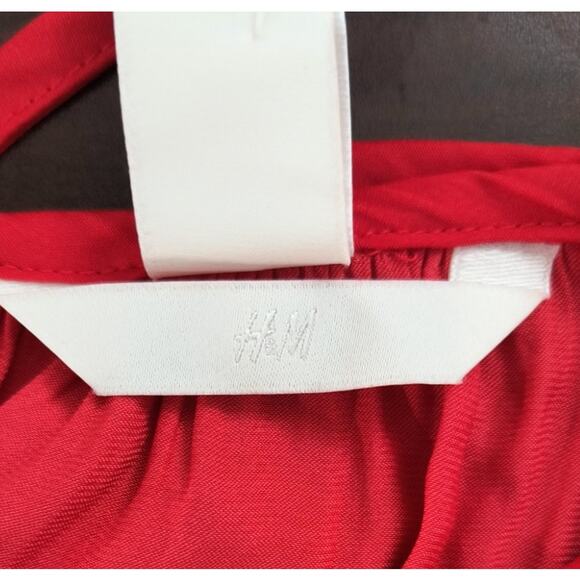 H&M Peasant Blouse Women's Sz 14 Red Long Sleeve Ruffle Shirred Waist Cuffs Top - Picture 2 of 12